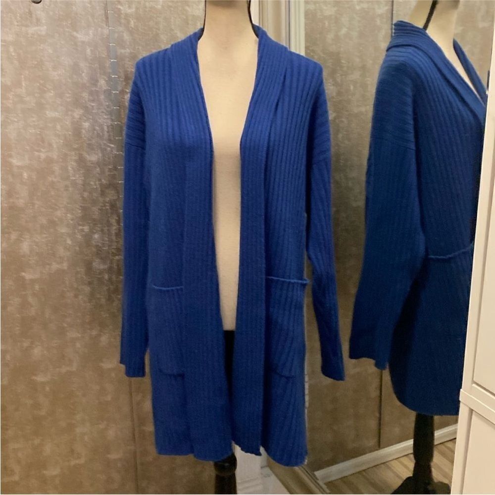Valerie Loutan Blue Open-Front Women's  100% cashmere Sweater/ cardigan, S-M